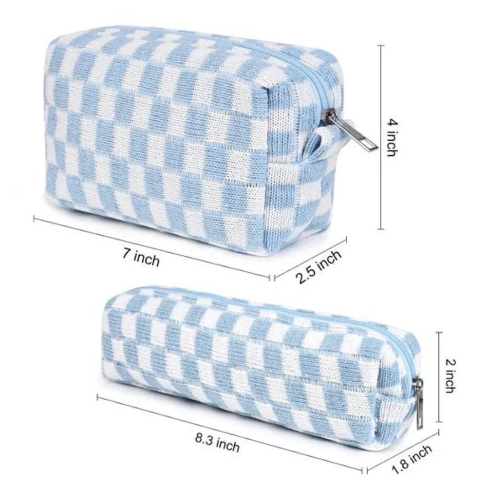 Checkered Cosmetic Bag and Makeup Brush Storage Bag - Large Capacity Organizer
